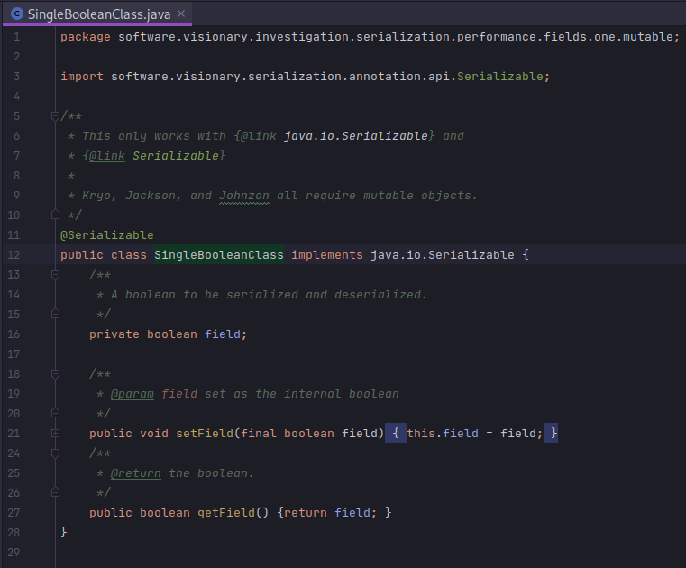 code for SingleBooleanClass.java