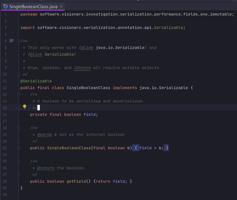 code for ImmutableSingleBooleanClass.java